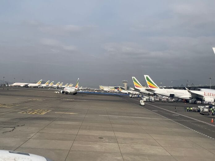 Ethiopian Airlines aircraft parked at Addis Ababa Bole International Airport