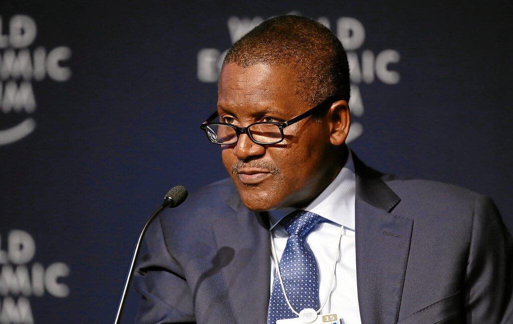 Aliko Dangote, President and Chief Executive Officer, Dangote Group, Nigeria is captured during the session 'Shaping Davos: Engaging Youth in Work' in the congress centre at the Annual Meeting 2015 of the World Economic Forum in Davos, January 22, 2015.