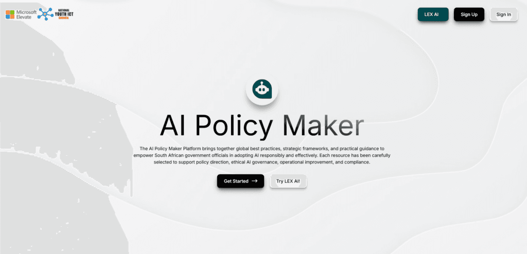 AI Policy Maker Platform homepage launched in South Africa by Microsoft Elevate and the National Youth ICT Council