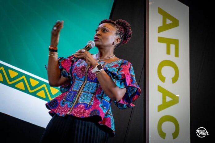 Adefunke Adeyemi, Secretary General of AFCAC, addresses delegates at the African Air Transport Convention and Expo in Lomé.